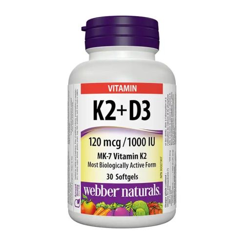 Webber Naturals Vitamin K2 and D3 120mcg / 1,000 IU, 30 Softgel