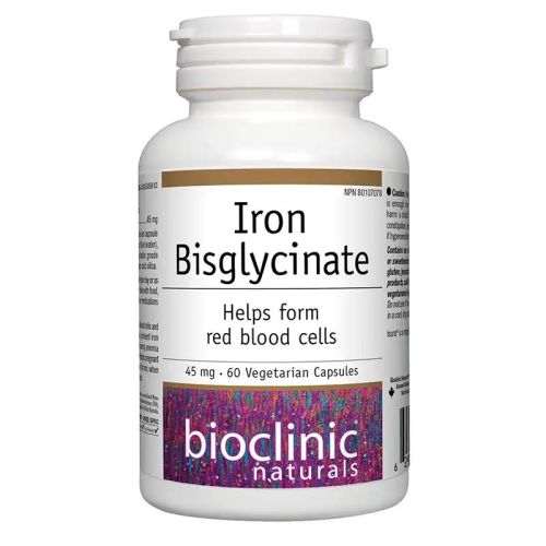 Bioclinic Naturals  Iron Bisglycinate 45 mg, 60 Vegetarian Capsules