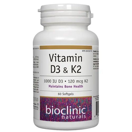 Bioclinic Naturals Vitamin D3 & K2 1000 IU D3 · 120 mcg K2, 60 Softgels