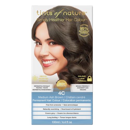 Tints of Nature Hair Colour Permanent Medium Ash Brown 4C, 130mL