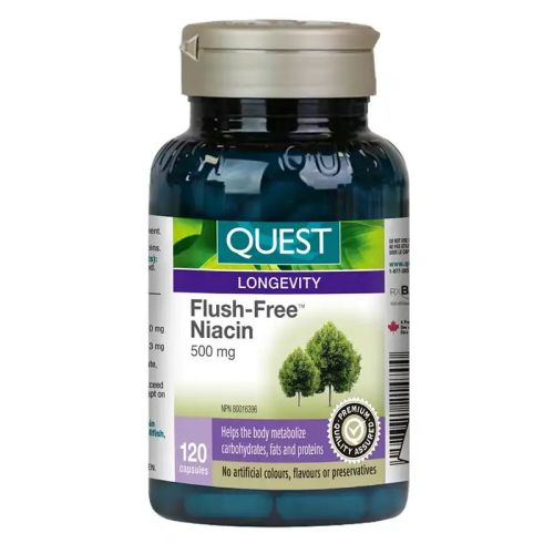 Quest Flush-Free Niacin 500 mg, 120 Vegetable Capsules