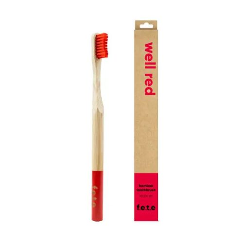f.e.t.e Bamboo Toothbrush Well Red Medium, 1ct