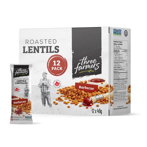 Three Farmers	Lentils - BBQ Snack Packs, 12 x 40g