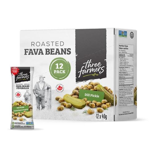 Three Farmers	Fava Beans - Dill Pickle Snack Packs, 12 x 40g