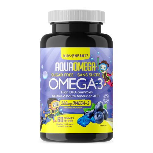 AquaOmega Kids Omega-3 High DHA Blueberry, 60 Gummies