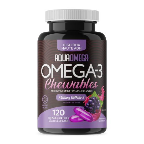 AquaOmega Omega-3 High DHA Grape, 120 Chewable Softgels