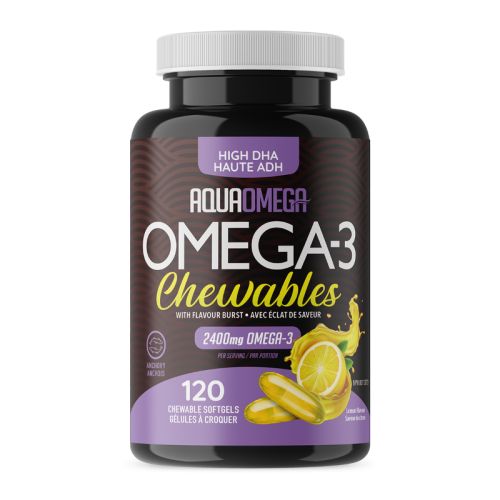 AquaOmega Omega-3 High DHA Lemon, 120 Chewable Softgels