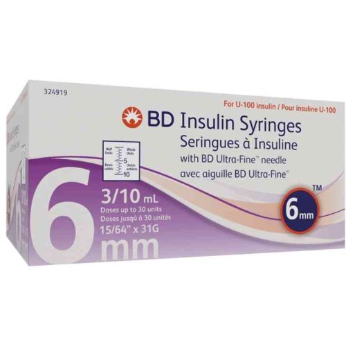 BD Ultra Fine Syringes Insulin Short 6mm 31G 0.3ML, 100 Syringes