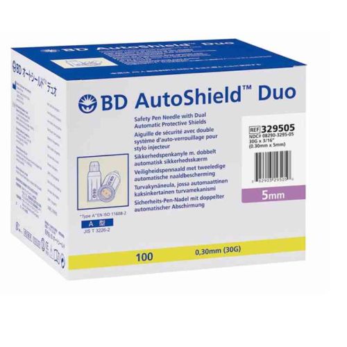 BD Autoshield DUO 30G 5mm Safety Pen Needle, 100 Needles