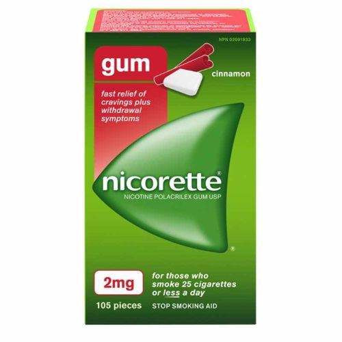 Nicorette Nicotine Gum, 2 mg, Cinnamon, 105 pieces