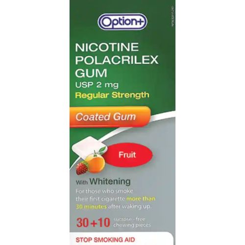 Option+ 2 mg Nicotine Polacrilex Coated Gum with Whitening - Fruit | 40 Pieces
