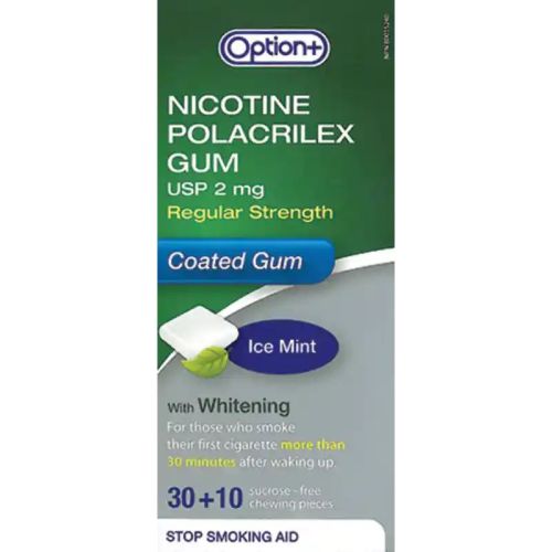Option+ 2 mg Nicotine Polacrilex Coated Gum with Whitening - Ice Mint | 40 Pieces