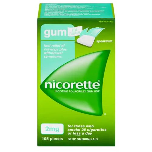 Nicorette Nicotine Gum, 2 mg, Spearmint, 105 pieces
