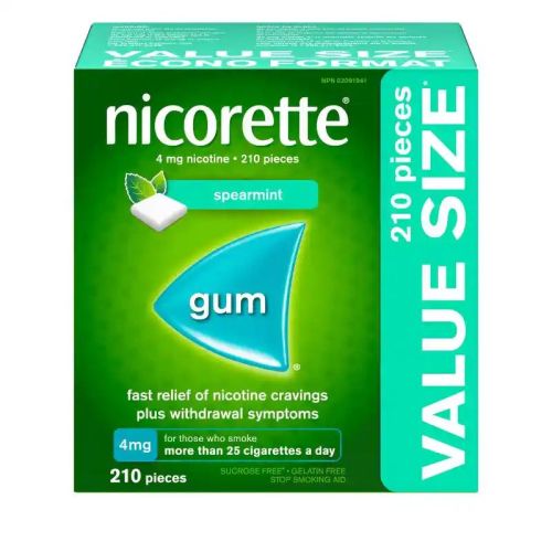 Nicorette Nicotine Gum, 2 mg, Spearmint, 210 pieces