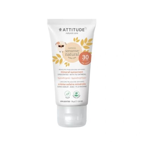 626232160024 Attitude Sensitive Skin Baby & Kids Mineral Sunscreen SPF 30 - Unscented, 75 g