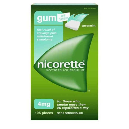 Nicorette Nicotine Gum, 4 mg, Spearmint, 105 pieces