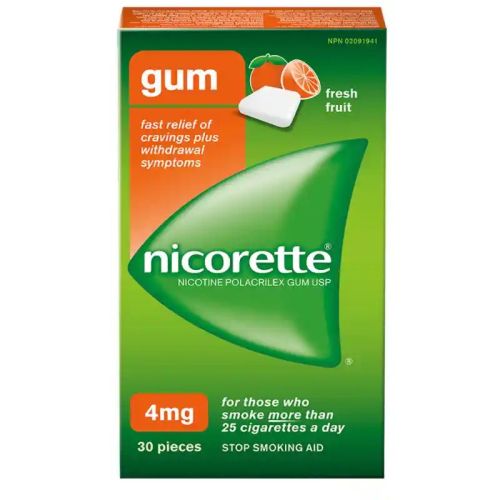 Nicorette Nicotine Gum, 4 mg, Fresh Fruit, 30 pieces