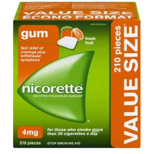 Nicorette Nicotine Gum, 4 mg, Fresh Fruit, 210 pieces