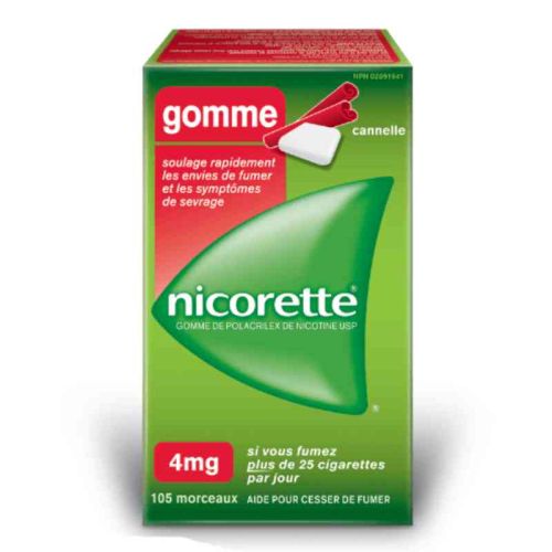 Nicorette Nicotine Gum, 4 mg, Cinnamon, 105 pieces