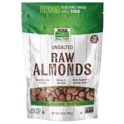 Now Foods Almonds, Raw & Unsalted, 454 g