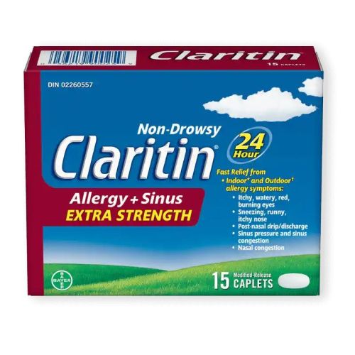 Claritin Allergy + Sinus Extra Strength 24HR, 15 Caplets