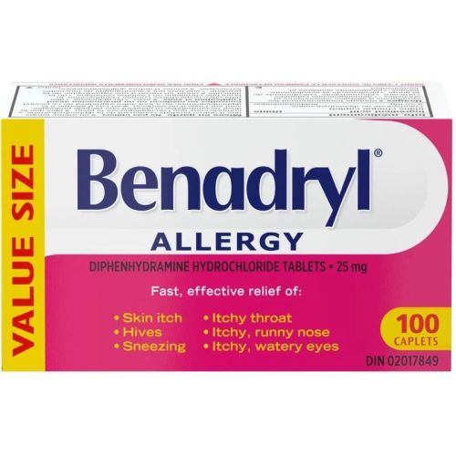 Benadryl Allergy Medicine 25mg, 100 Caplets