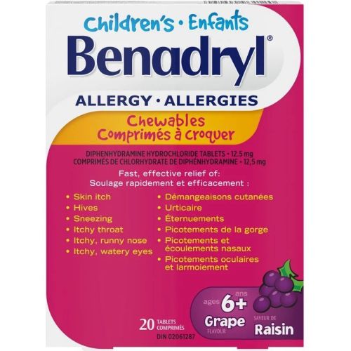 Benadryl Kids Allergy Medicine Grape Chewables, 12.5mg