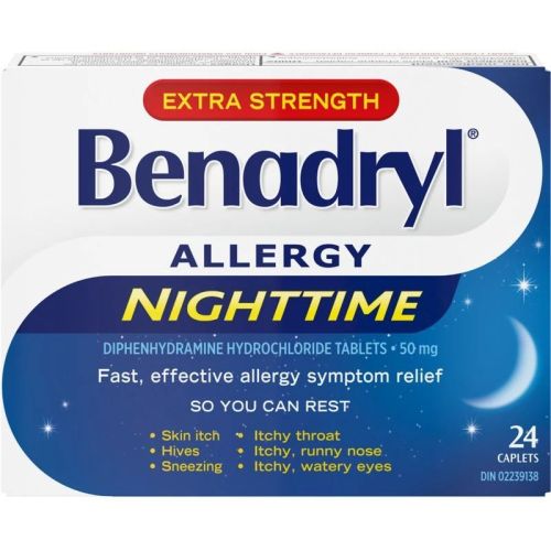 Benadryl Extra Strength Allergy Medicine Nighttime, 50 mg