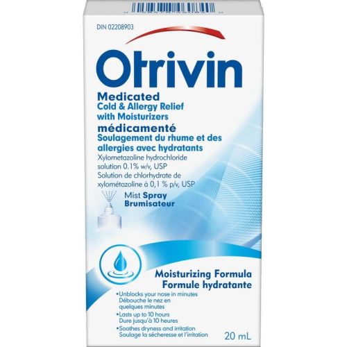 Otrivin Medicated Cold & Allergy Relief W/Moisturizers Spray, 20 mL
