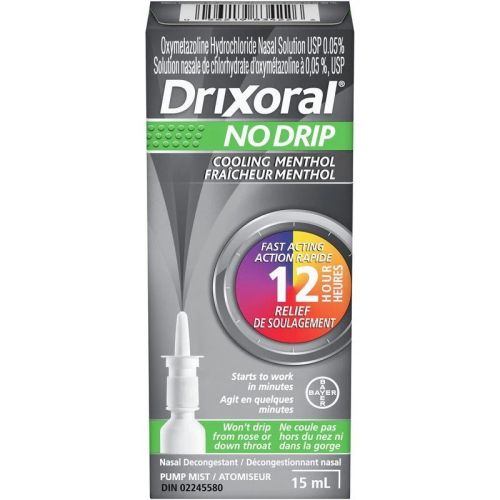 Drixoral No Drip Cool Menthol Spray, Cooling Sensation with 12 Hour Relief, 15ml