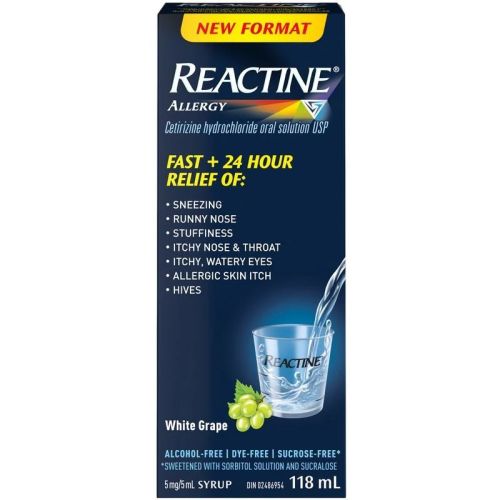 Reactine Allergy Liquid Medicine, with Cetirizine Hydrochloride, White Grape Flavour