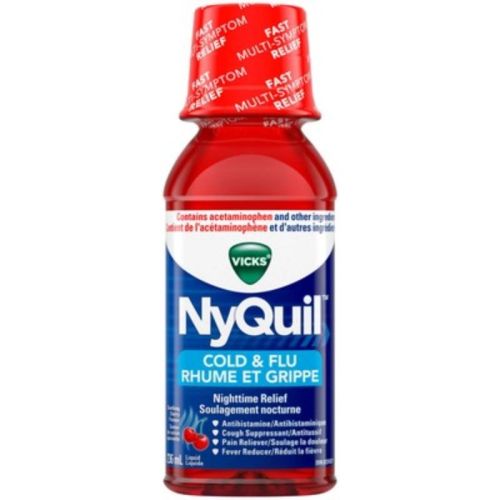 Vicks NyQuil Cold & Flu Nighttime Relief Liquid, Soothing Cherry, 236 mL