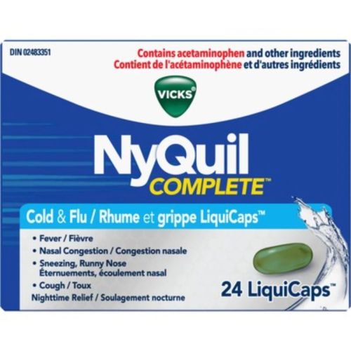 Vicks NyQuil COMPLETE Cough, Cold & Flu Nighttime Relief, 24 LiquiCaps