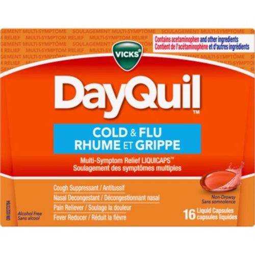 Vicks DayQuil Cold & Flu Multi-Symptom Relief Non-Drowsy, 16 Liquid Capsules