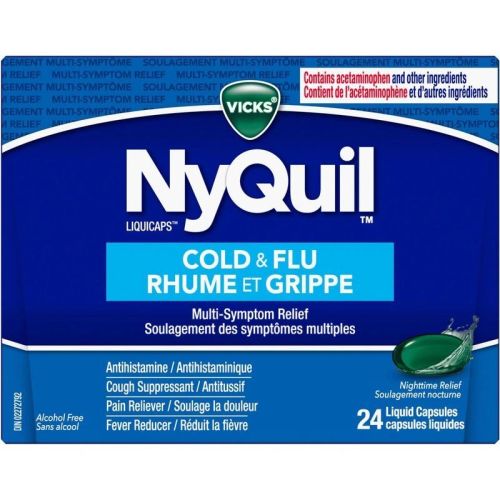 Vicks NyQuil Cold & Flu Multi-Symptom Relief Liquid Capsules, 24 Count