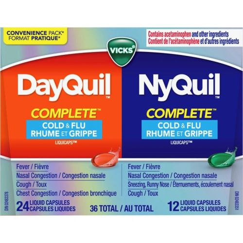Vicks DayQuil and NyQuil COMPLETE Cold, Flu and Congestion Medicine, 36 LiquiCaps