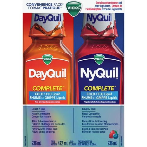 Vicks DayQuil and NyQuil COMPLETE Cold and Flu Symptom and Congestion Relief, 2 x 236 mL Bottles
