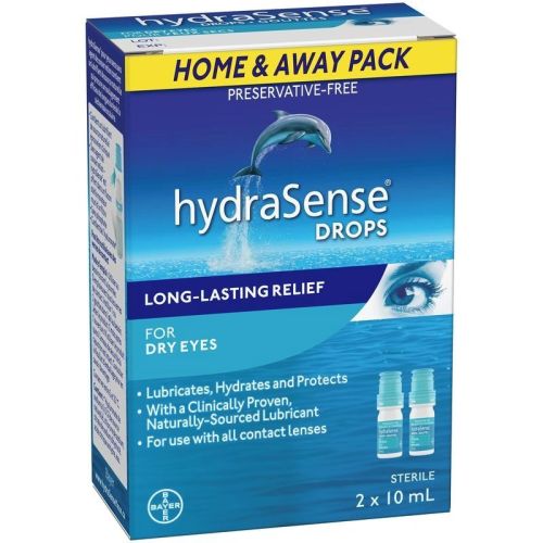 hydraSense Eye Drops, For Dry Eyes, Fast and Long-Lasting Relief, 2 x 10 mL