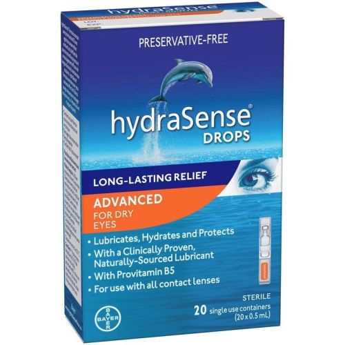 hydraSense Advanced Eye Drops Single Use Vials, Preservative Free, With Provitamin B5, 20 Count