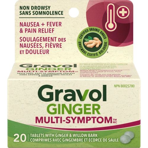 Gravol Ginger Multi-Symptom Cold and Fever Tablets with Willowbark, 20 Tablets