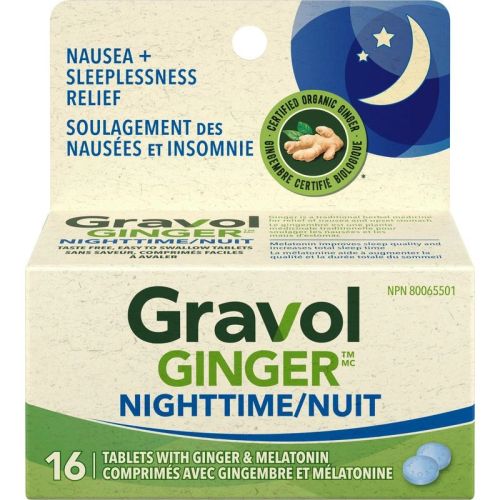 Gravol Ginger Nighttime Tablets with Melatonin, 16 Tablets