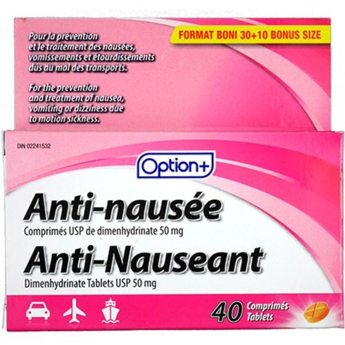 Option+ Anti-Nauseant Tablets 50 mg - Adults, 40 Tablets