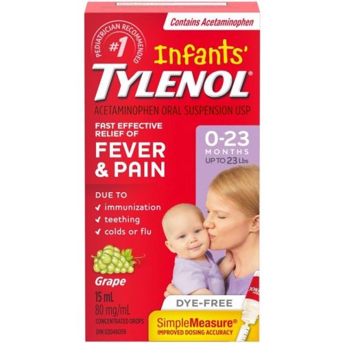 Tylenol Infants' Medicine, Fever & Pain Drops, Dye Free Grape, 15 mL