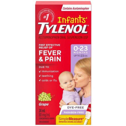 Tylenol Infants' Medicine, Fever & Pain Drops, Dye Free Grape, 24 mL