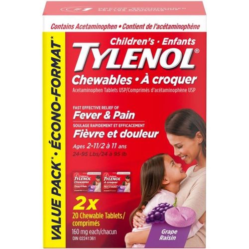 Tylenol Children's Medicine, Fever & Pain - Grape Chewable Tablets, 2 x 20's
