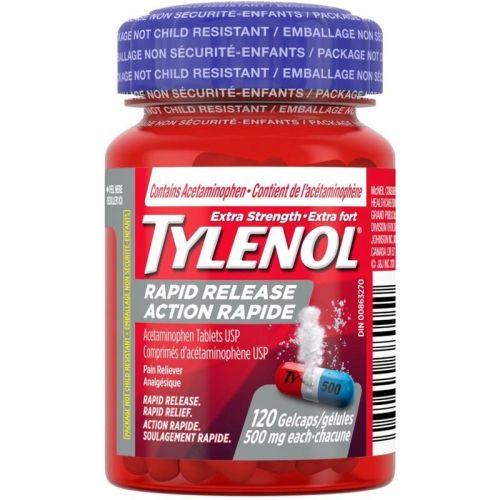 Tylenol Extra Strength Pain Relief Acetaminophen 500mg, 120 Gelcaps