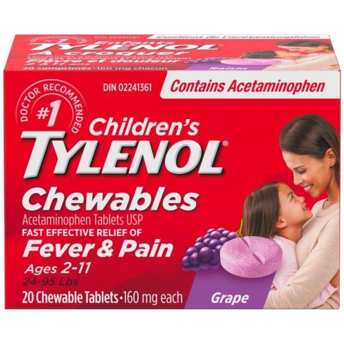 Tylenol  Children's Medicine, Fever & Pain - Grape, 20 Chewable Tablets