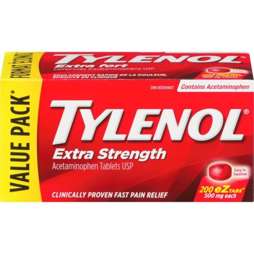 Tylenol Extra Strength Pain Relief Acetaminophen 500mg EZTabs, 200 Tablets