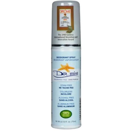 Dr. Mist Deodorant Spray, Natural, Fragrance Free, 75ml