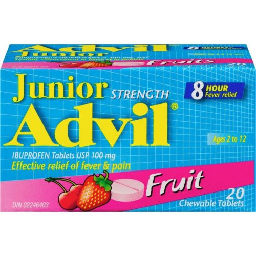 Advil Junior Strength Pain Reliever and Fever Reducer Ibuprofen Fruit, 20 Chewable Tablets